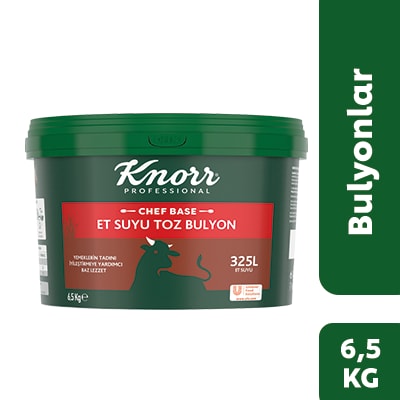 Knorr Chef Base Et Bulyon 6.5KG - Yemeklerin tadını iyileştirmeye yardımcı baz et lezzeti sunar.